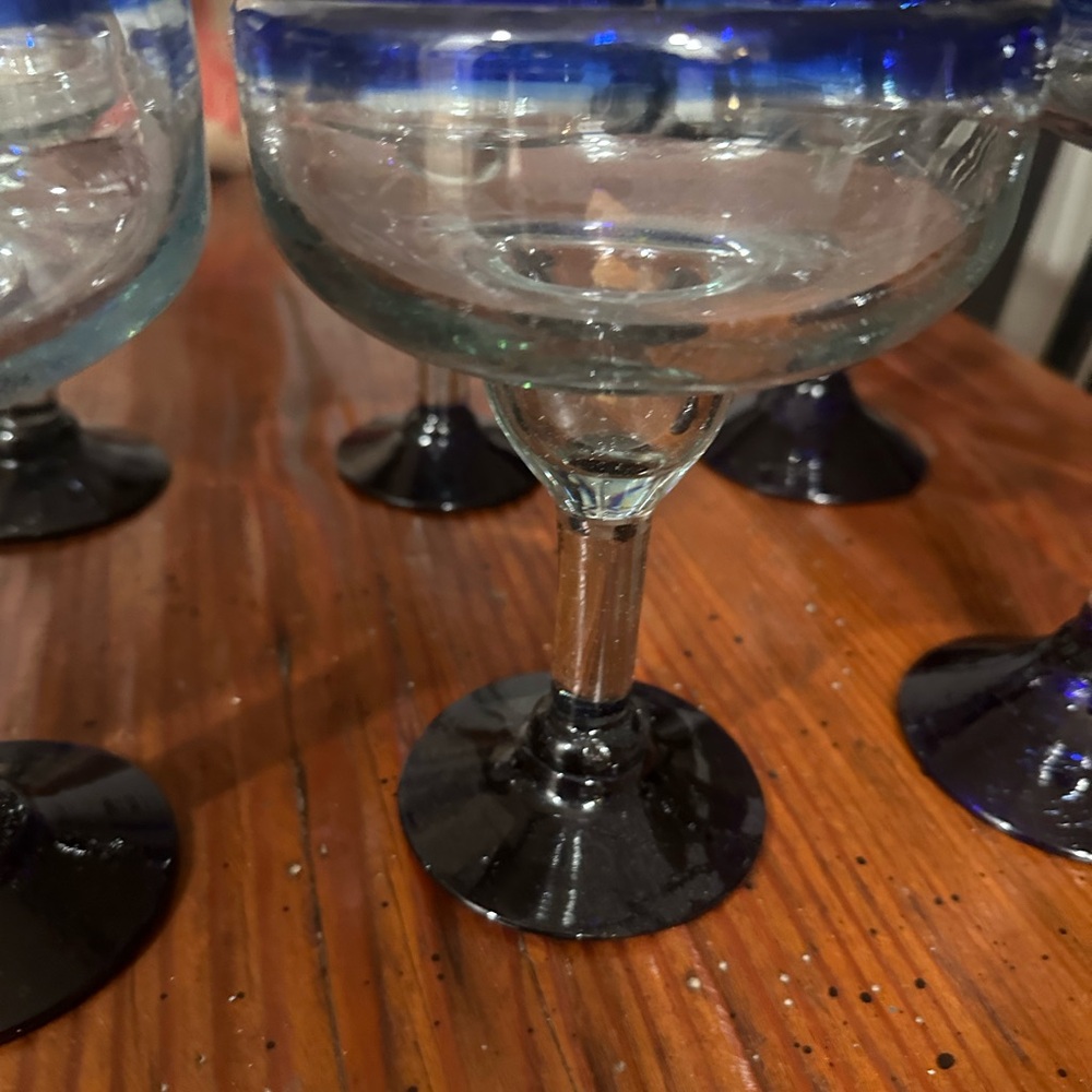 Blue Rimmed Glass Goblets